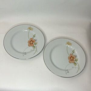 Annabelle Fine China Japan Saucer 6 1/4 In Round Floral Set 2 Silver Rim Vintage